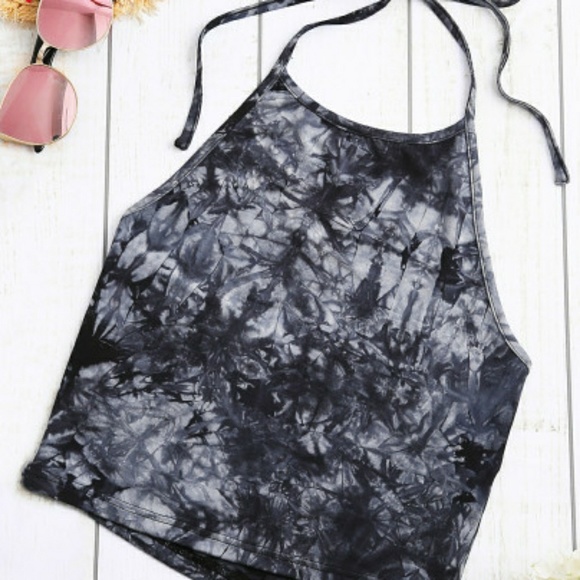 Tie Dye Halter Top And Pleated Wide Leg Pants Set